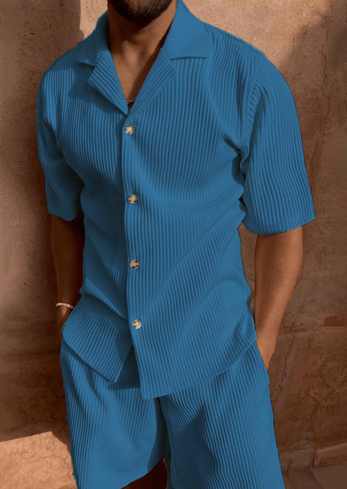 Ardian - Conjunto De Camisa De Manga Corta Y Pantalón Corto De Pana
